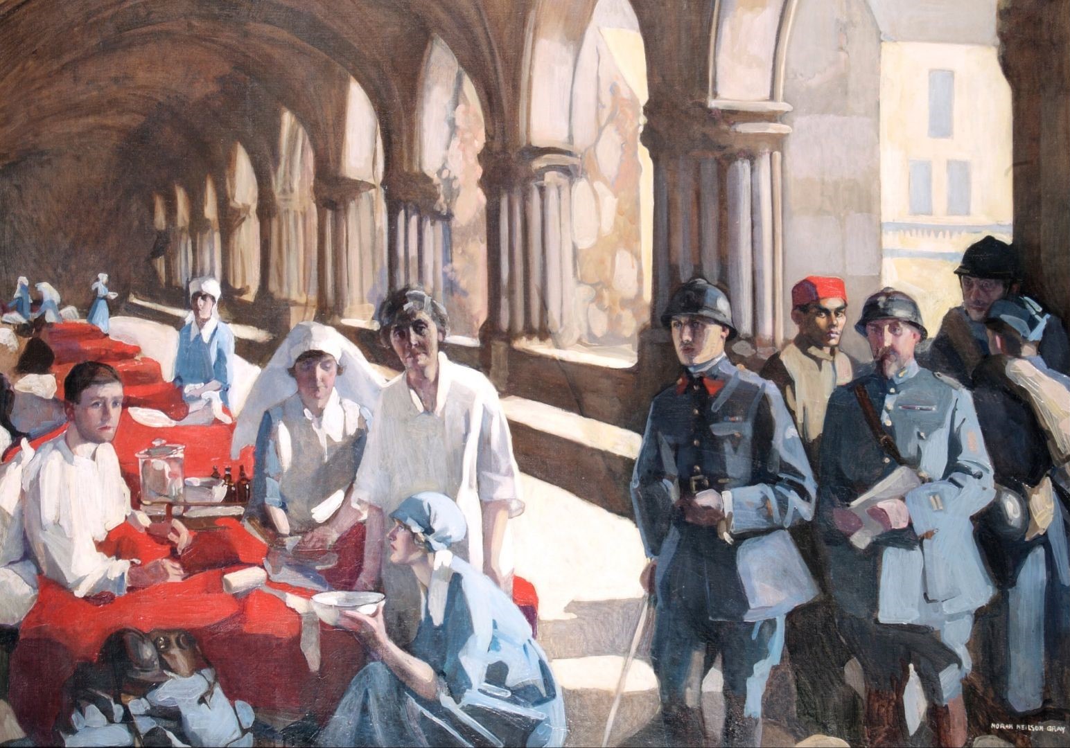 A painting byNorah Neilson Gray depicting the Scottish Women’s Hospitals for Foreign Service in France during WWI.