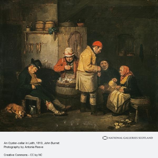 An Oyster-cellar in Leith painting depicting people eating oysters in a dark tavern 