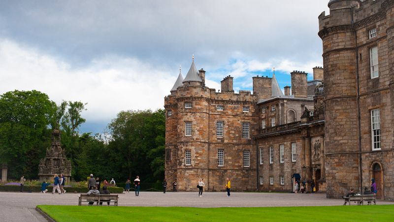 The front of Holyrood Palace as seen from the southern gate.