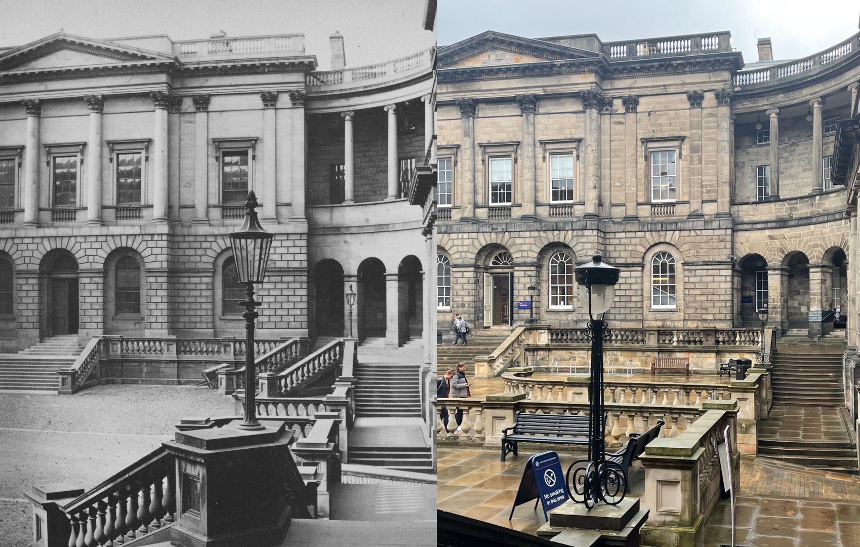 Old College at the University of Edinburgh in 1860s versus today