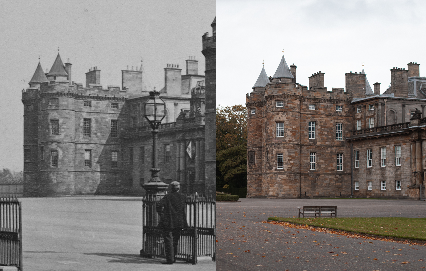 Holyrood Palace in 1860s versus today