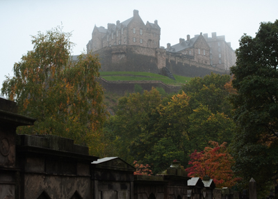 The view of Edinburgh castle from St Cuthbert's Kirkyard