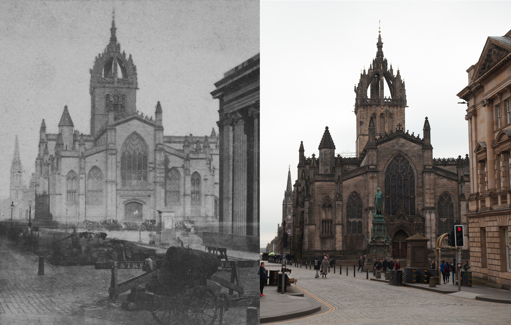 St Giles Cathedral in 1860s versus today